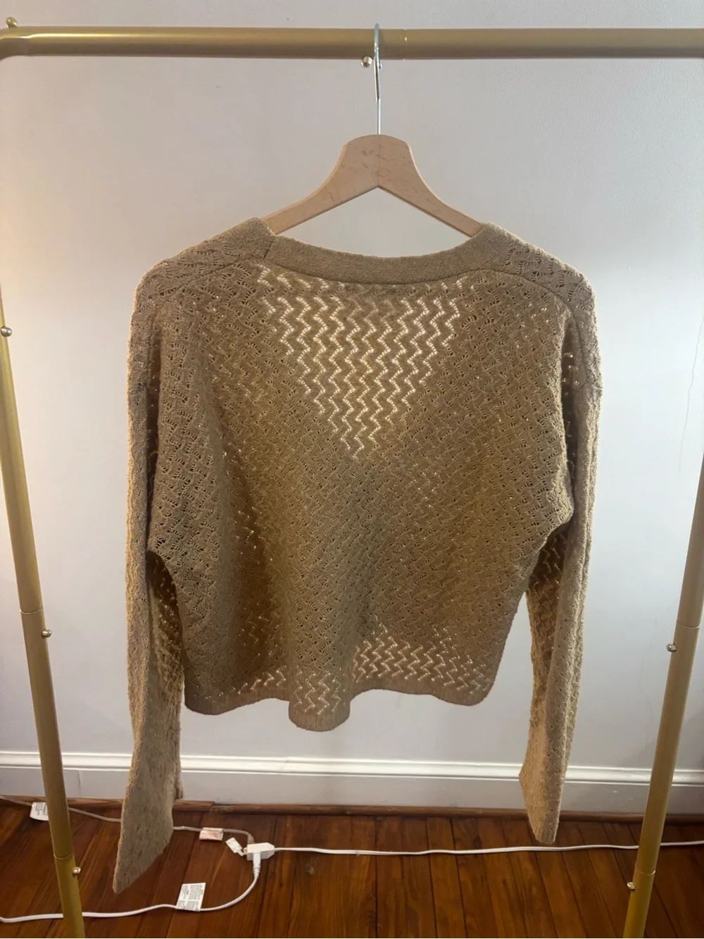 Zara Light Brown Open-Knit V-Neck Cardigan
